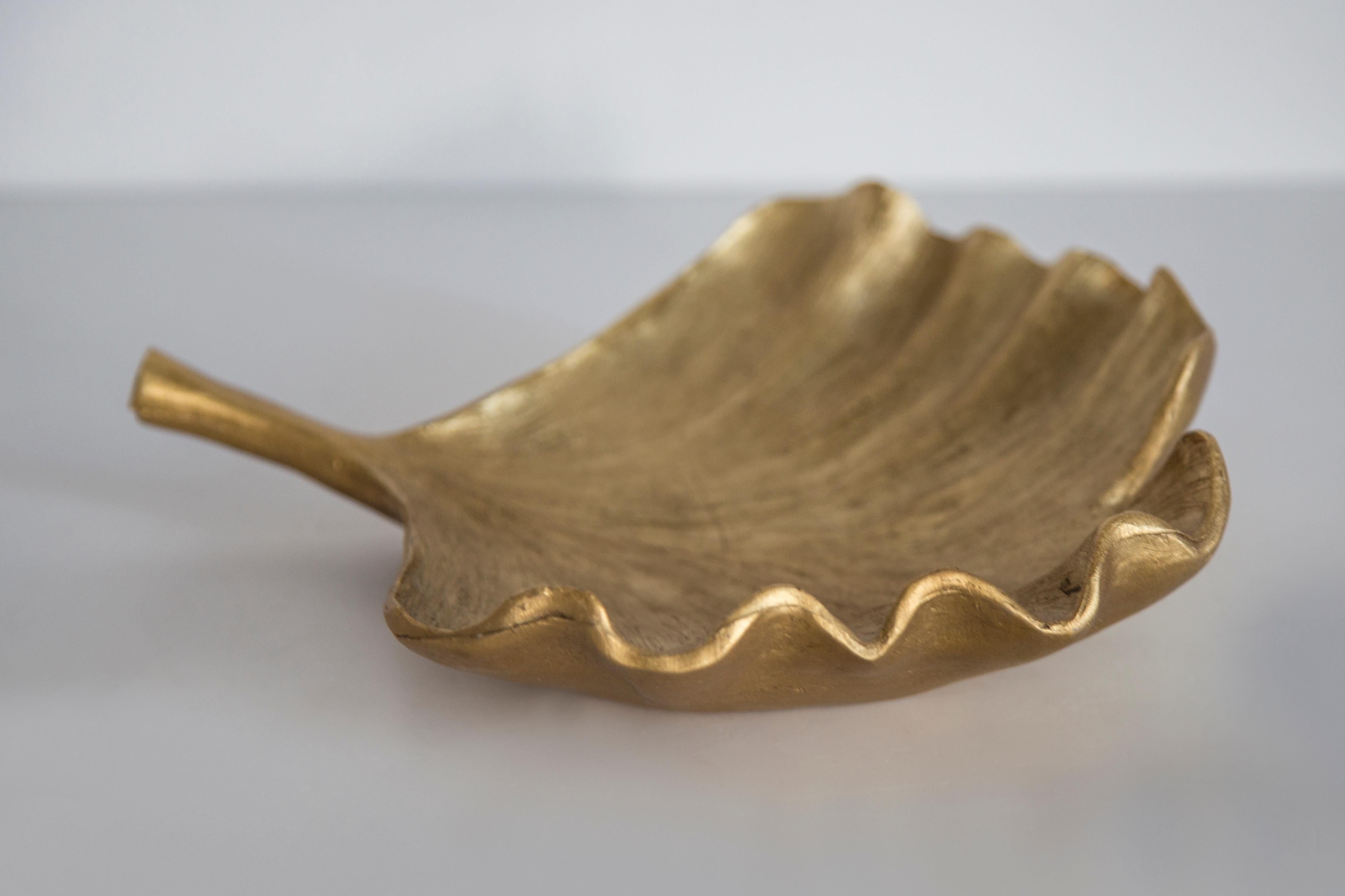 Crystal Mid Century Style Ginkgo Biloba Leaf Gold Gypsum Plate, Italy, 2000s