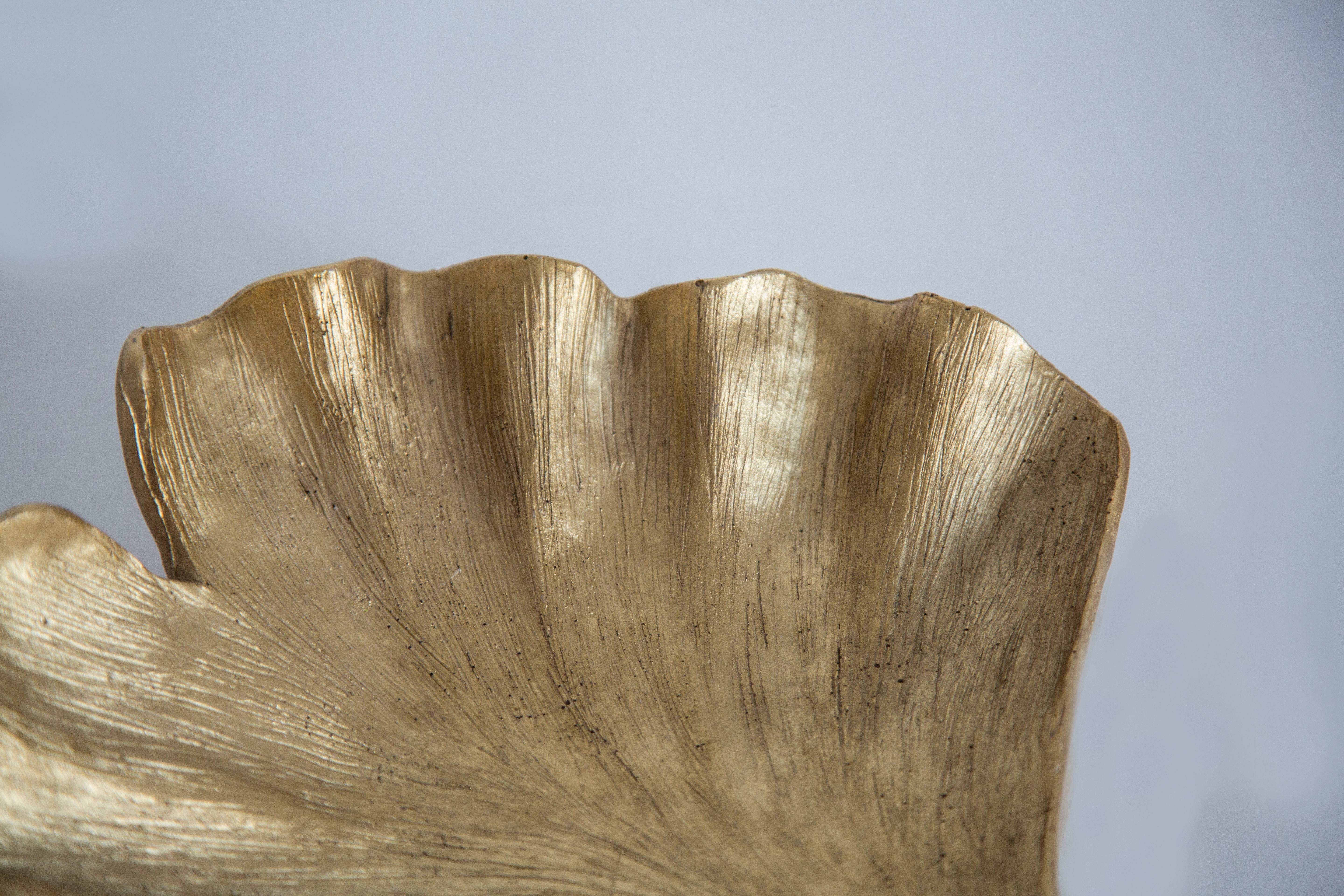 Mid Century Style Ginkgo Biloba Leaf Gold Gypsum Plate, Italy, 2000s 2