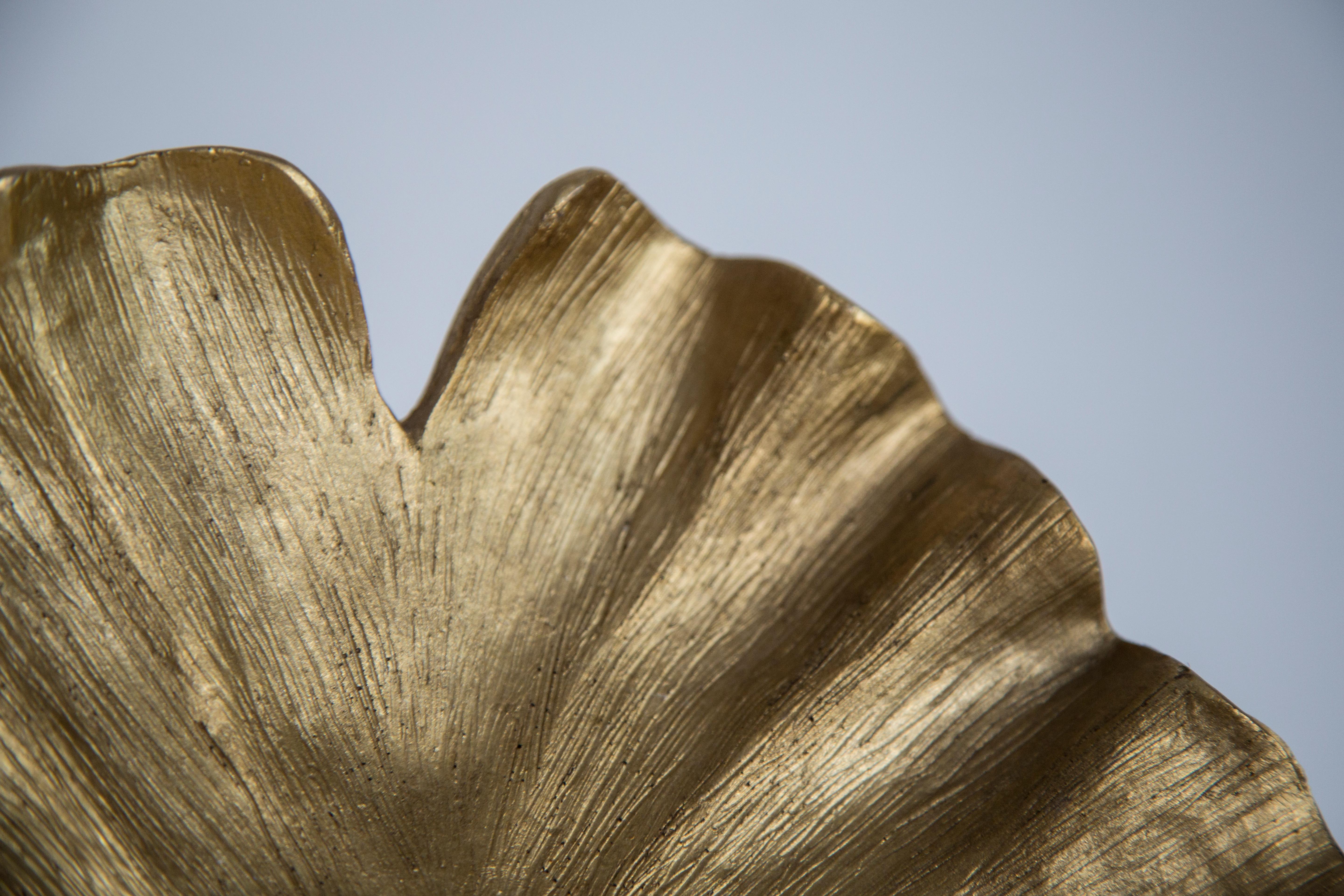 Mid Century Style Ginkgo Biloba Leaf Gold Gypsum Plate, Italy, 2000s 3