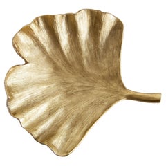Mid Century Style Ginkgo Biloba Leaf Gold Gypsum Plate, Italy, 2000s