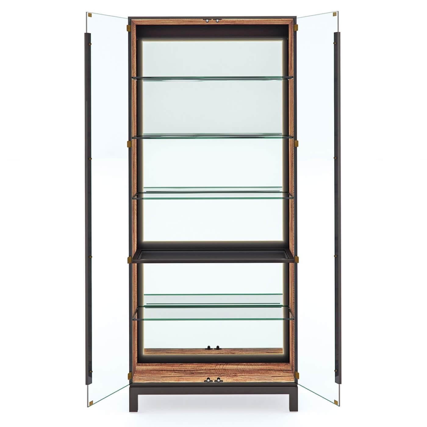 Asian Mid Century Style Glass Door Display Cabinet For Sale