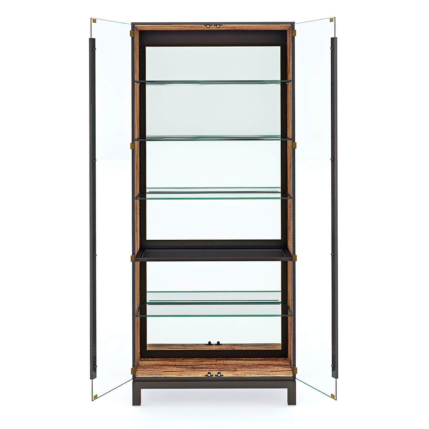 Contemporary Mid Century Style Glass Door Display Cabinet For Sale
