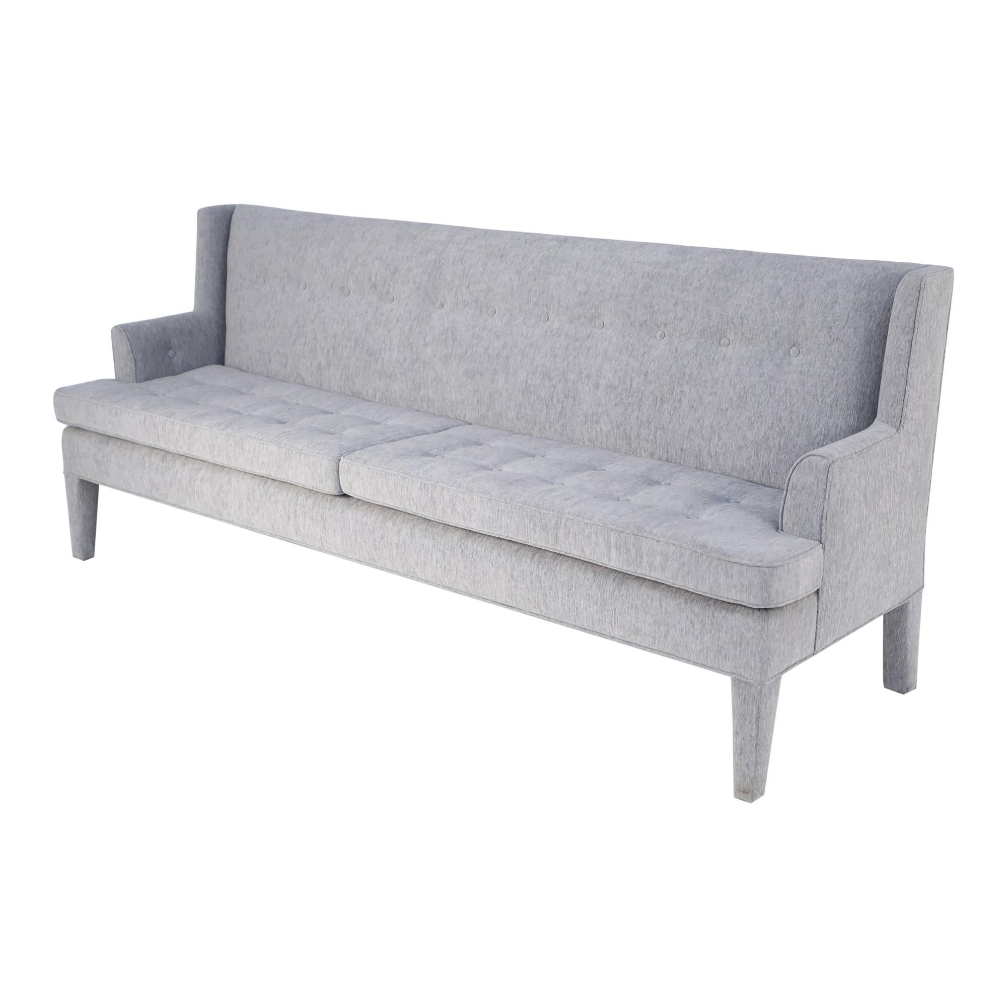 Mid-Century Style Gray Wool Upholstered Banquette Sofa