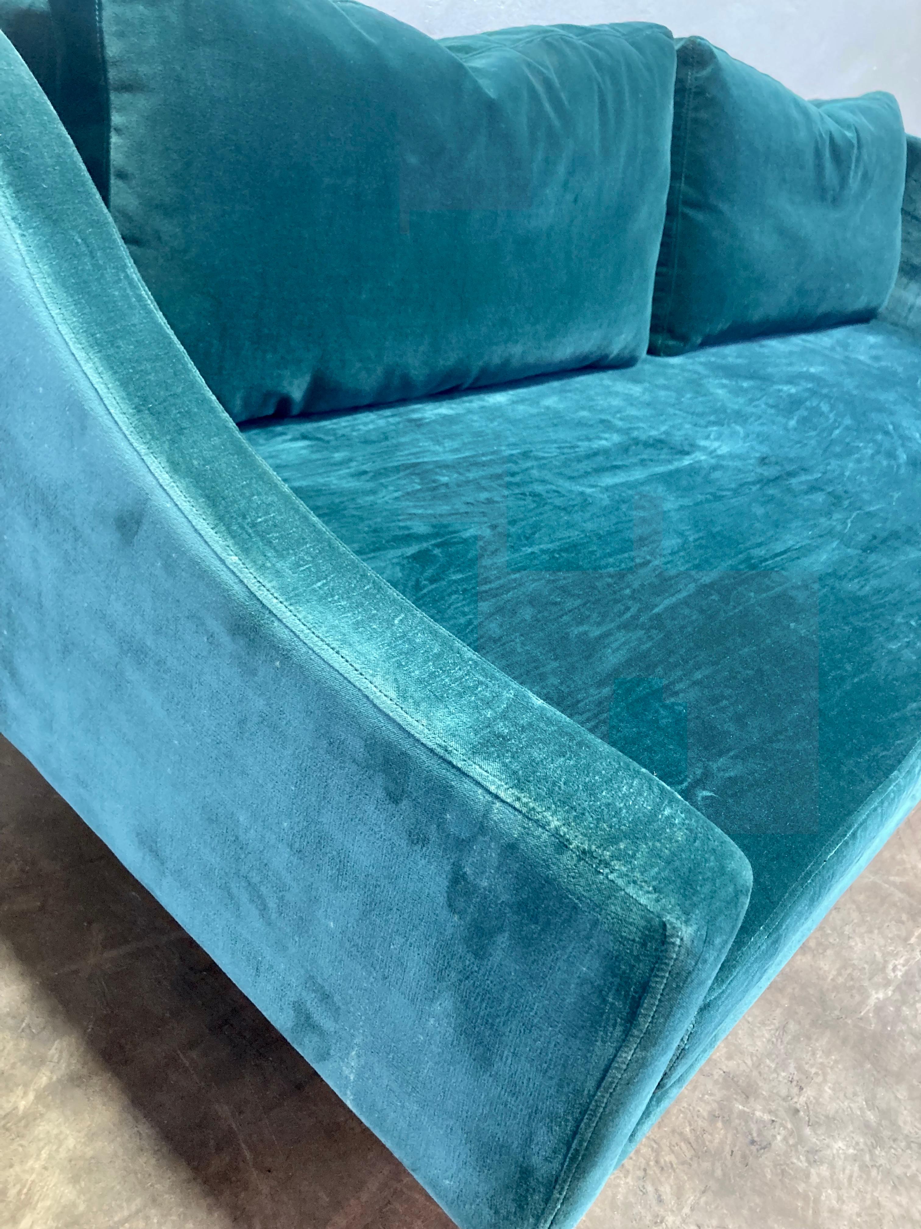 Mid-Century Modern Mid-Century Style Green Velvet Sofa For Sale