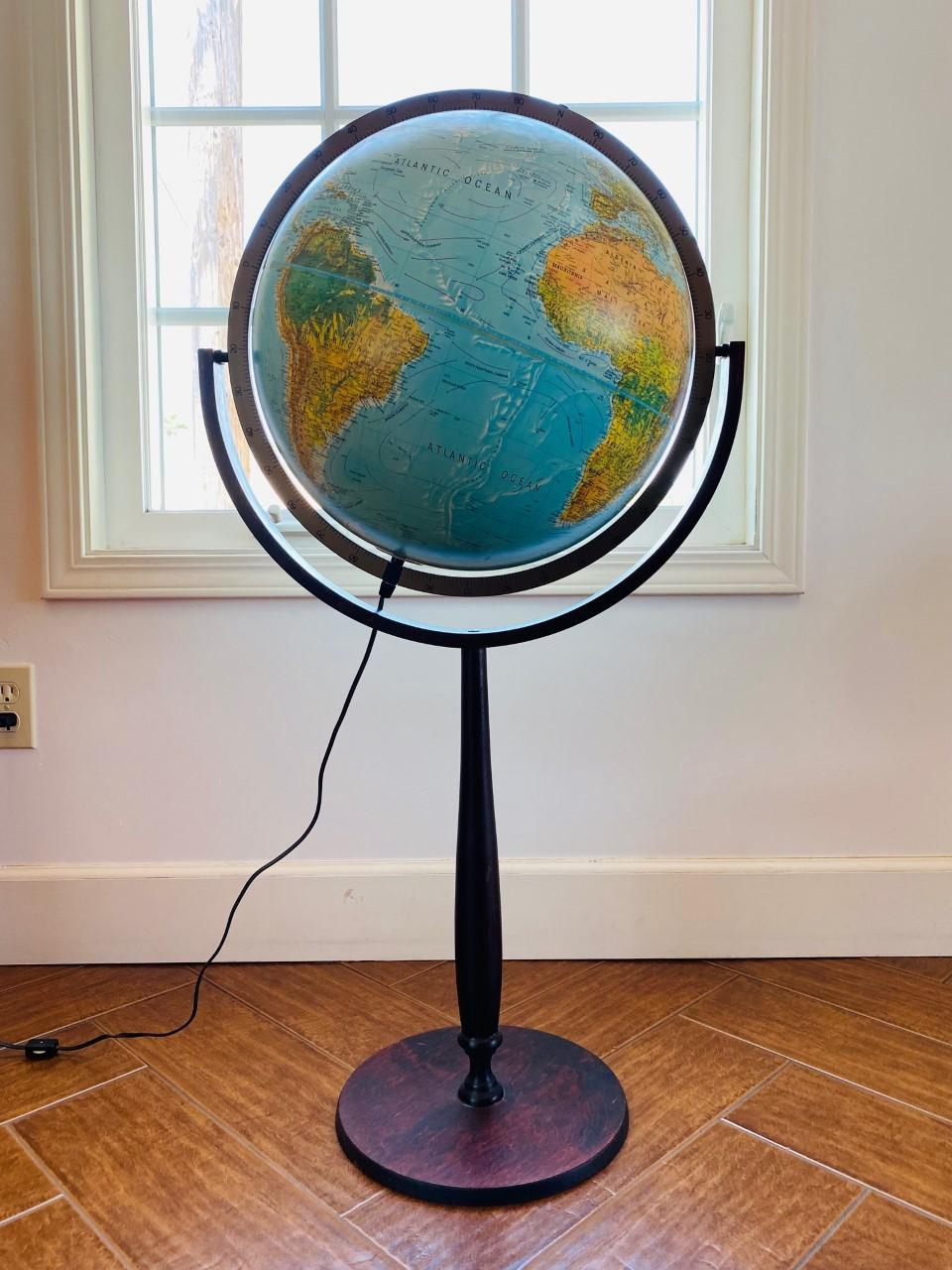 Wood Mid Century Style Illuminated Floor Globe by Scan-Globe A / S Denmark