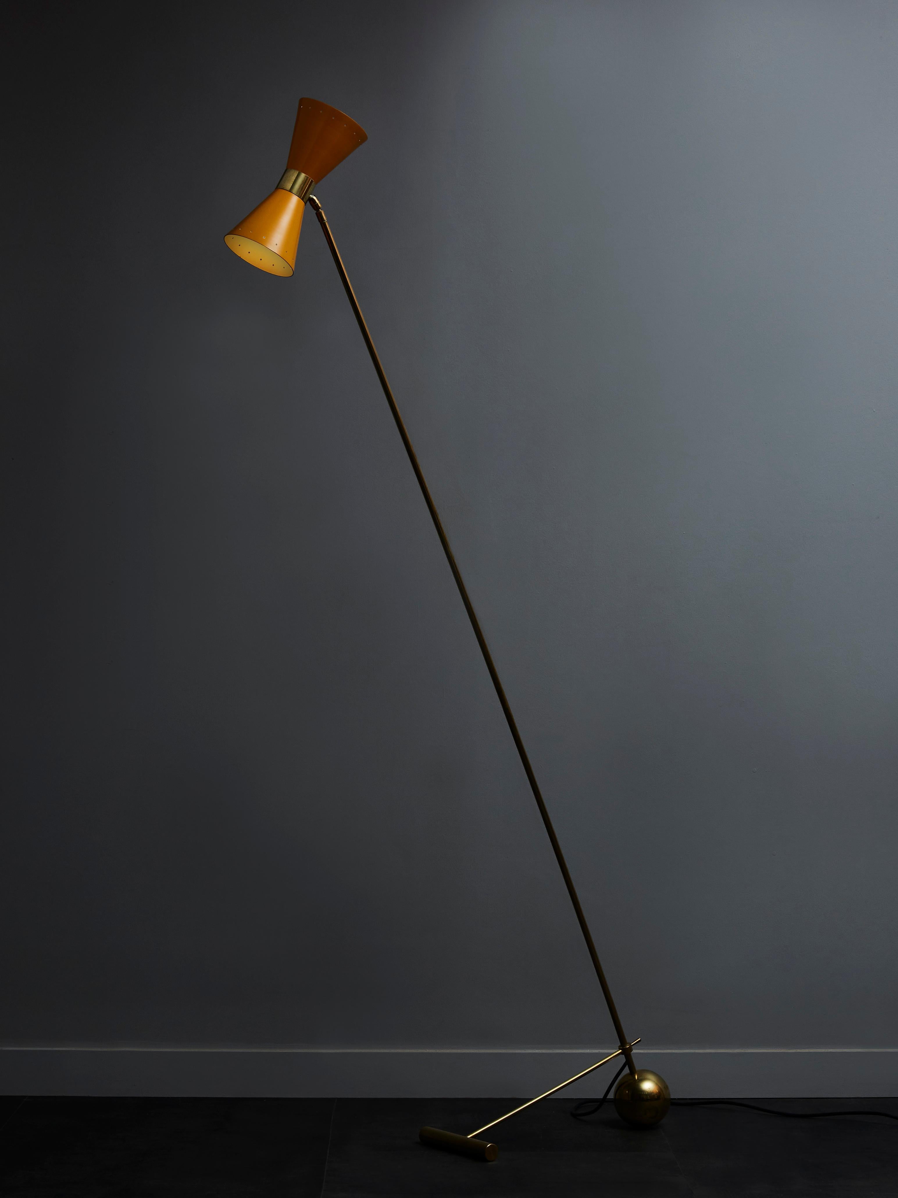 Mid-Century Modern Midcentury Style Italian Brass Floor Lamp with Yellow Cones Shades