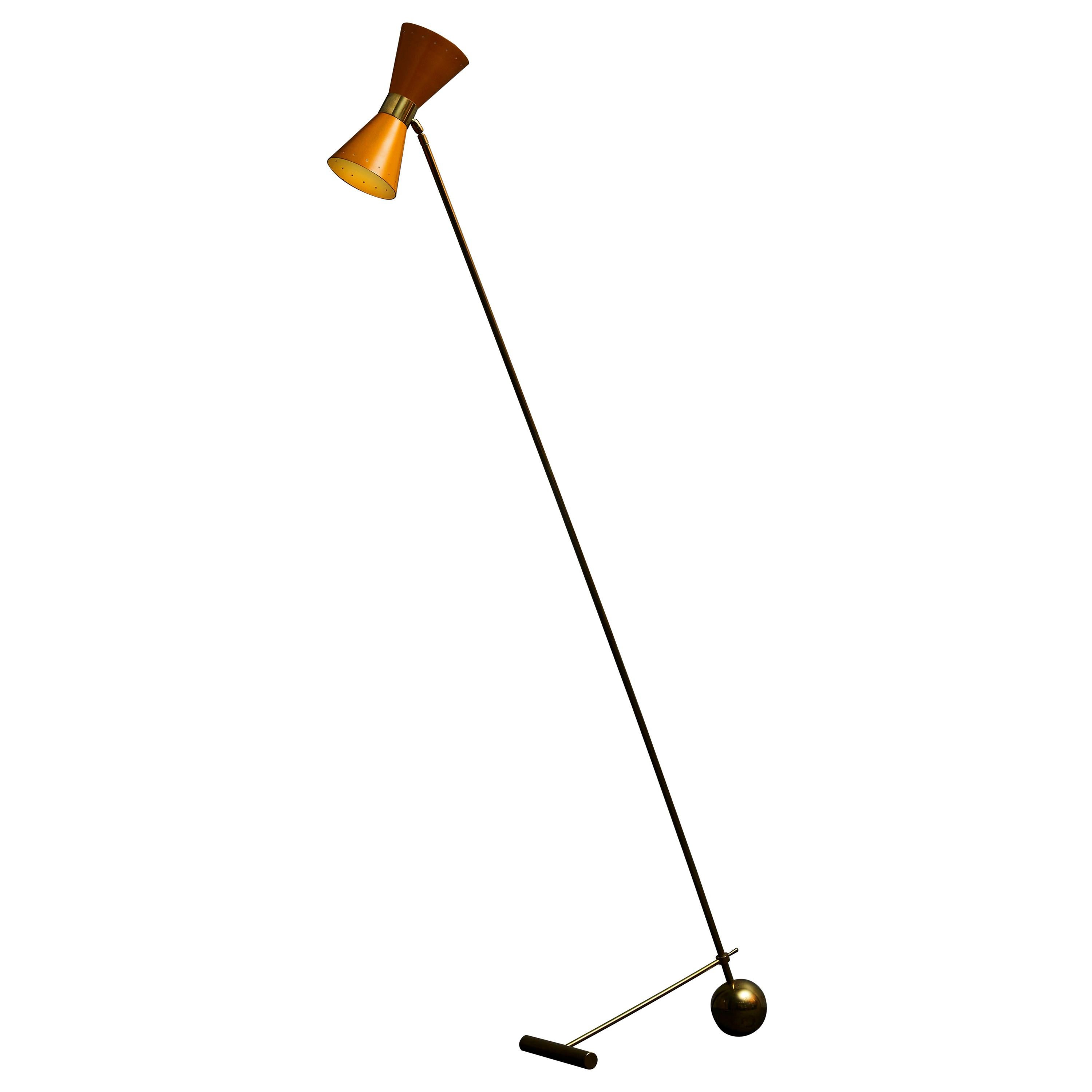 Midcentury Style Italian Brass Floor Lamp with Yellow Cones Shades