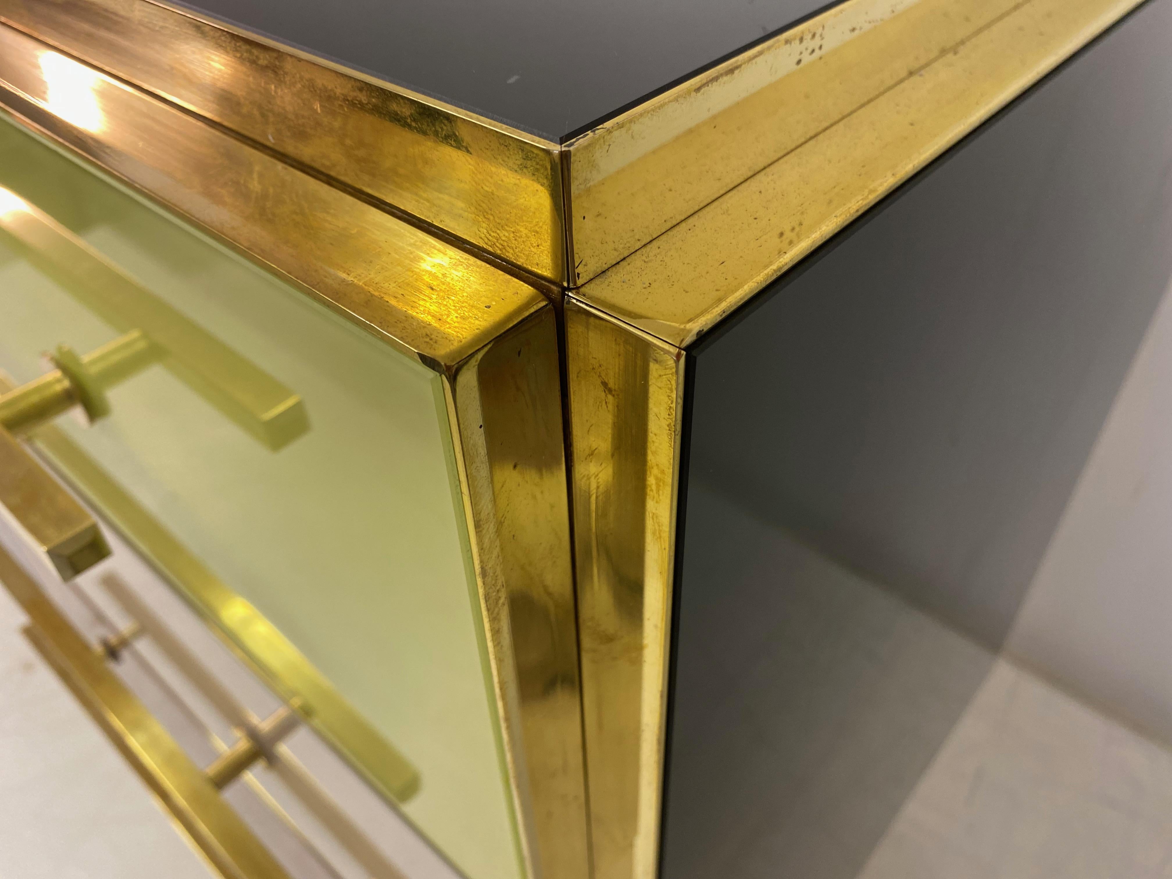 Mid Century Style Italian Coloured Glass and Brass Chest of Drawers For Sale 5
