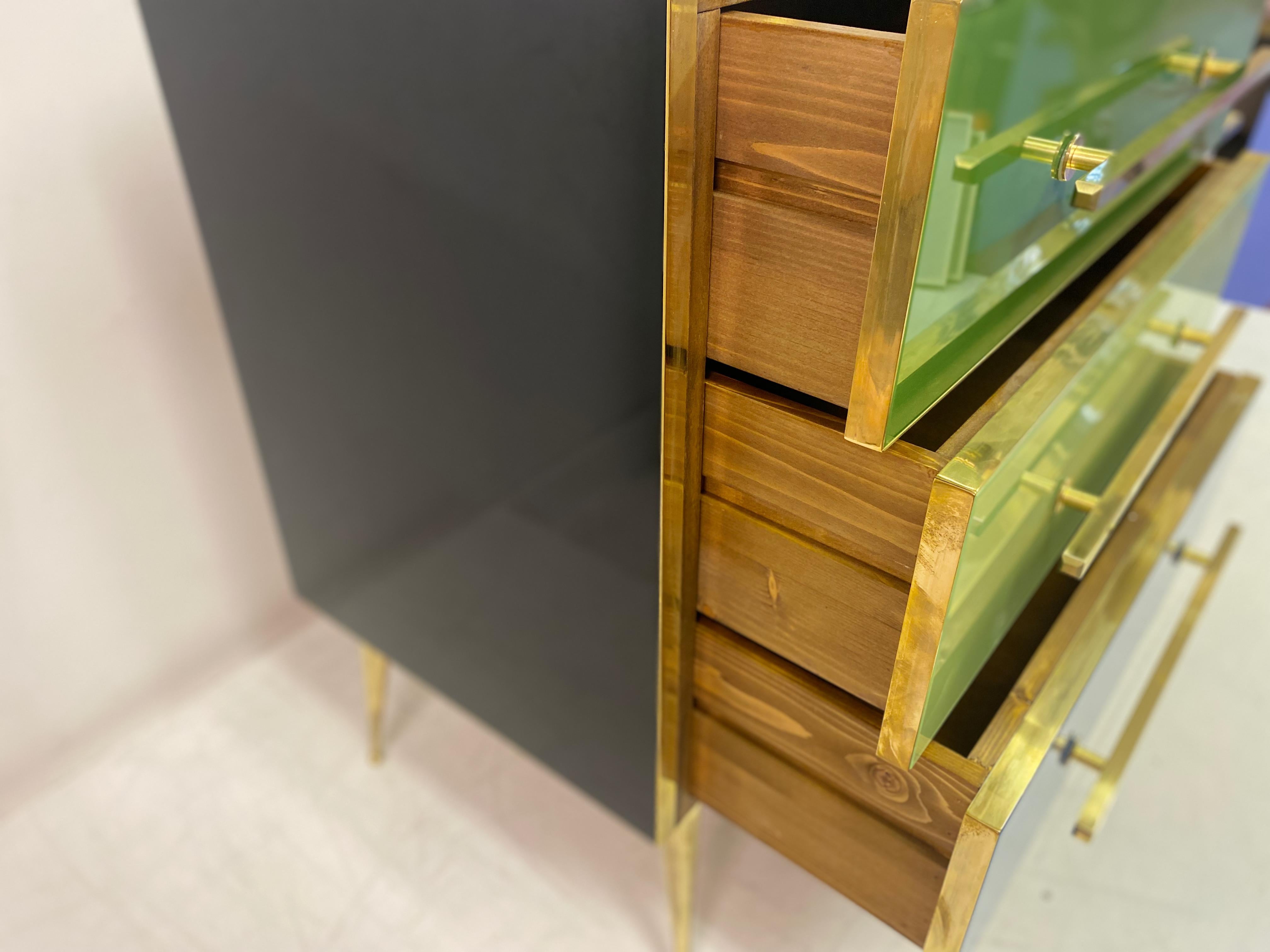 Mid Century Style Italian Coloured Glass and Brass Chest of Drawers For Sale 7