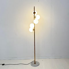 Mid Century Style Italian Floor Lamp in Brass, Marble and 5 Opaline Glasses