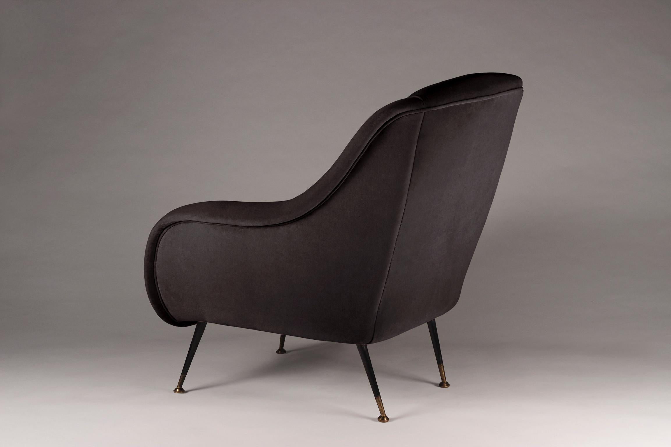 Contemporary Midcentury Style Italian Lounge Chair Black For Sale