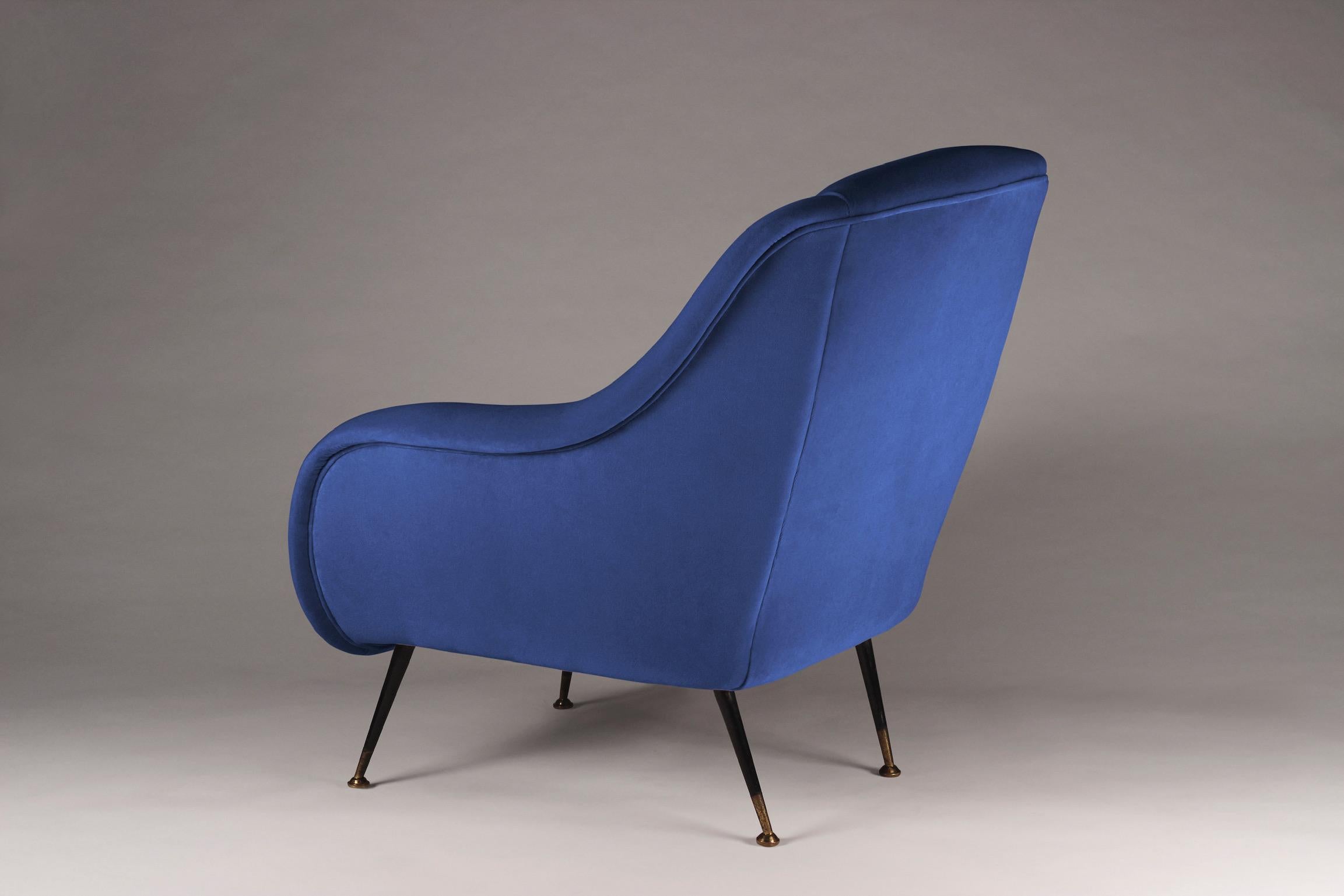 British Midcentury Style Italian Lounge Chair in Blue For Sale