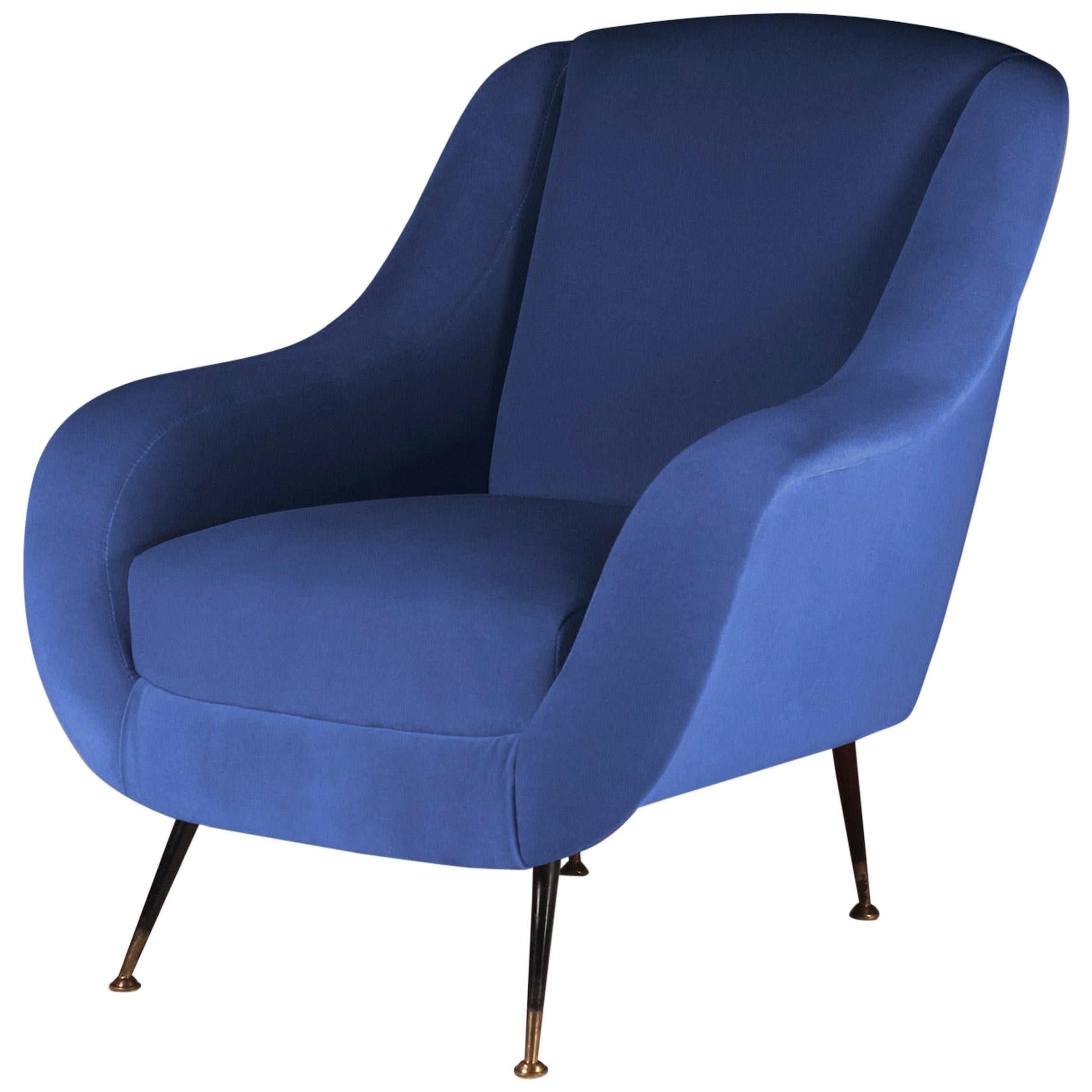 Fauteuil de salon italien de style du milieu du siècle dernier en bleu