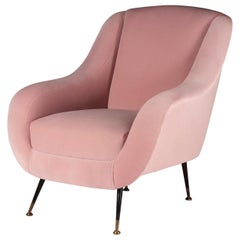 Mid Century Style Italian Lounge Chair in Velvet Rose Pink