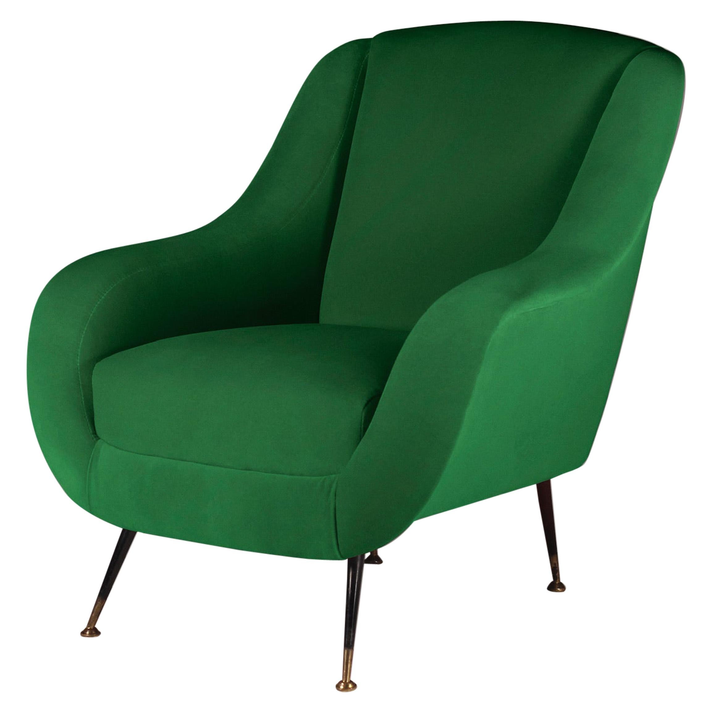 Fauteuil de salon italien de style mi-siècle moderne vert mousse