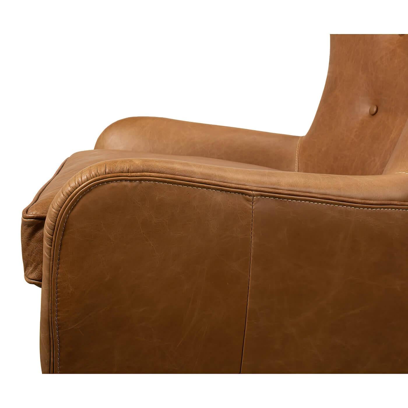 Asian Mid Century Style Leather Armchair