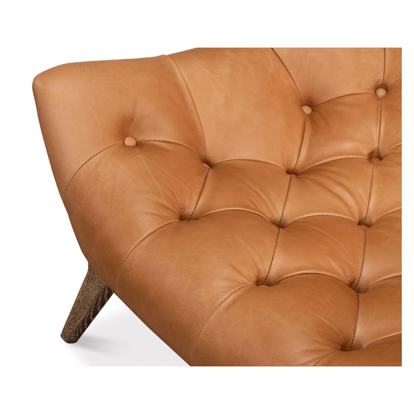 Contemporary Mid-Century Style Leather Armchair For Sale