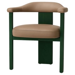 Chaise de salle à manger en cuir du milieu du siècle dernier, finition en frêne vert