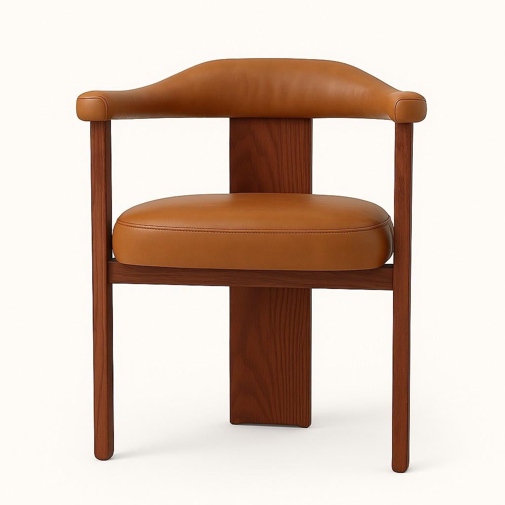 Portoghese Sedia da pranzo in pelle in stile Mid-Century con finitura Greene & Greene in vendita