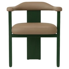 Mid-Century Style Leather Dining Chair In Green Ash Finish