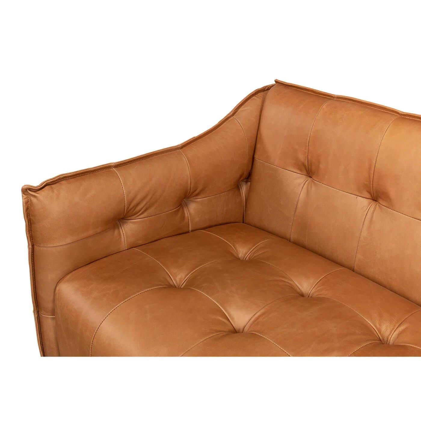 Asian Mid-Century Style Leather Sofa For Sale