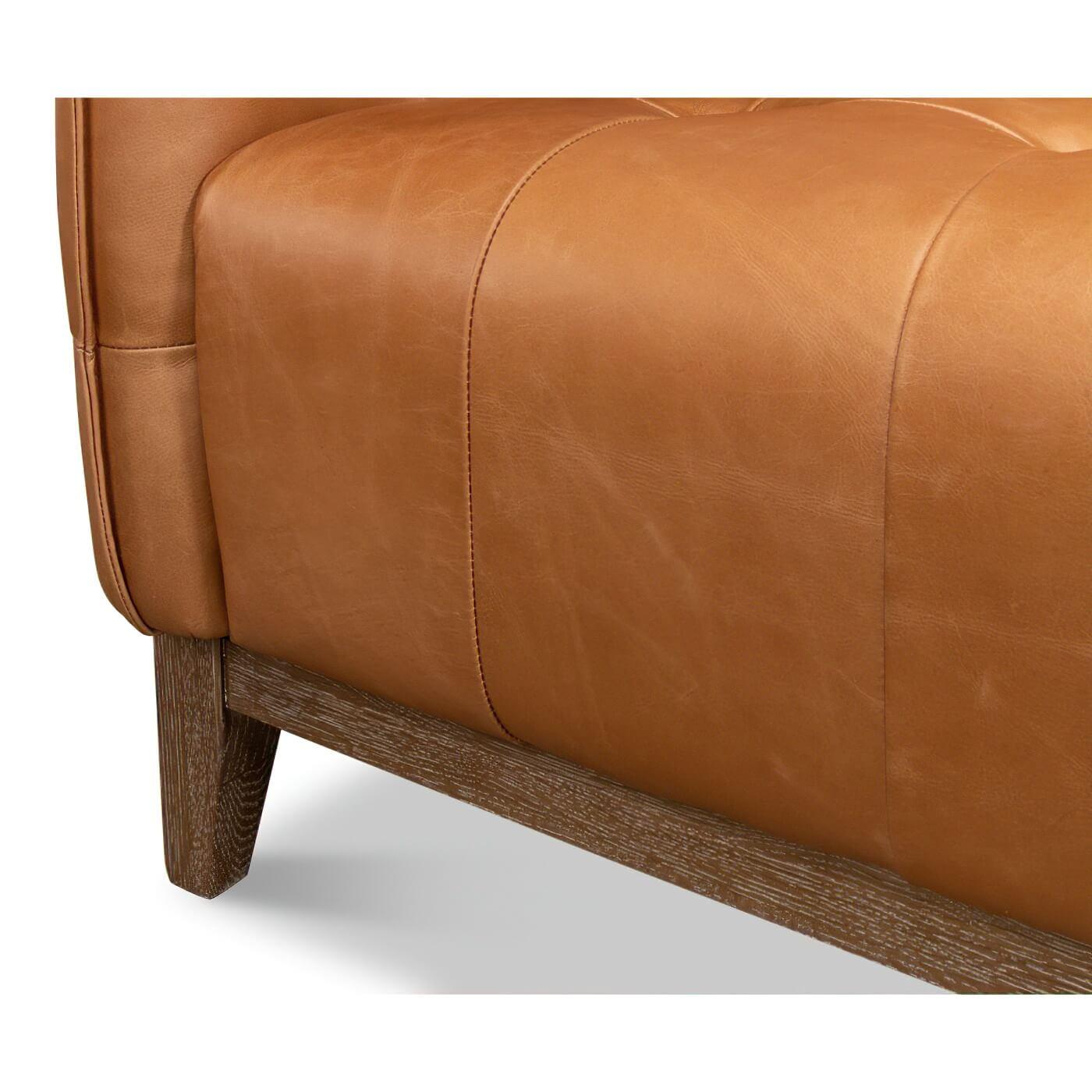 Contemporary Mid-Century Style Leather Sofa For Sale