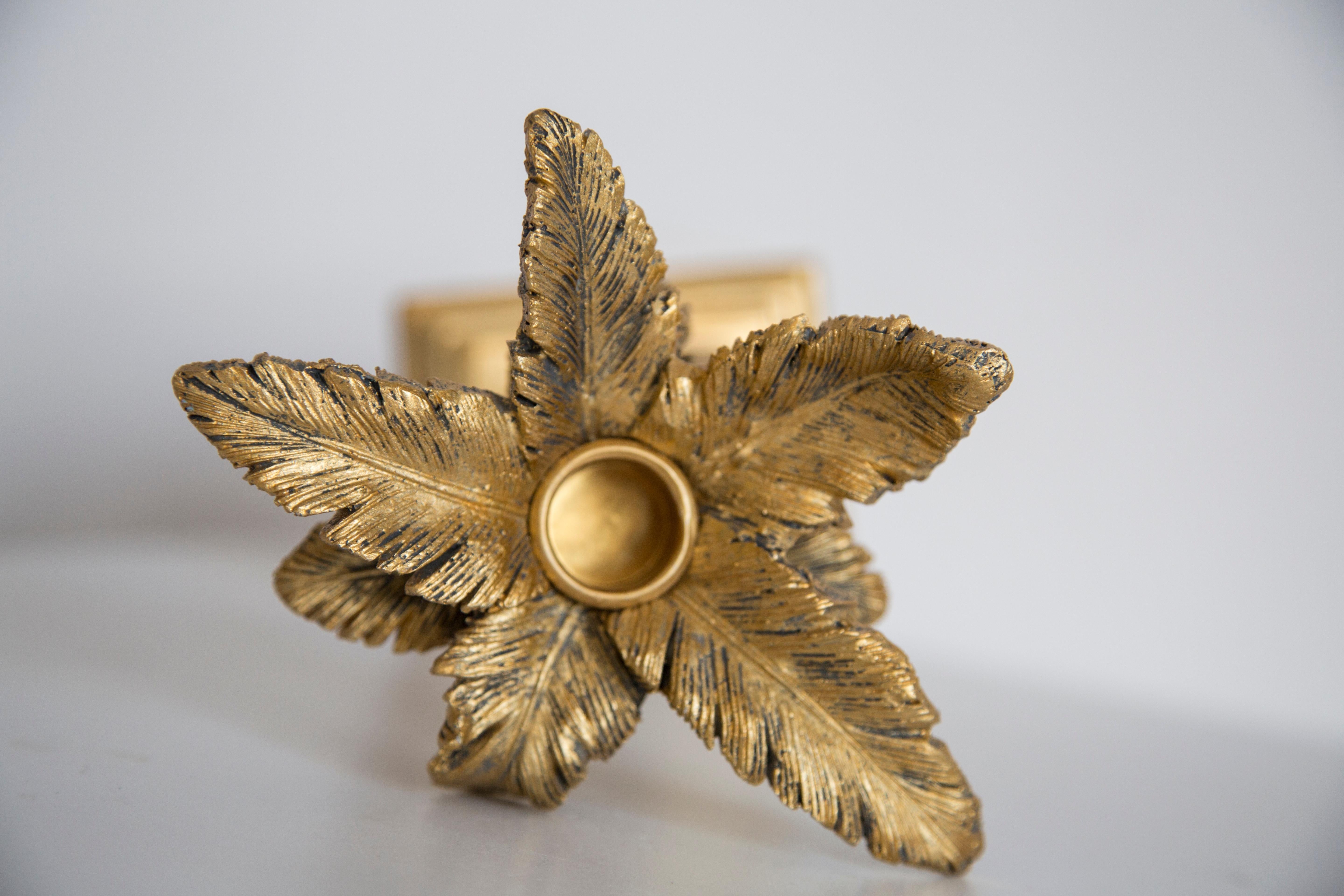 Mid Century Style Leopard Palm Gold Gypsum Candlestick, Italy, 2000s 4
