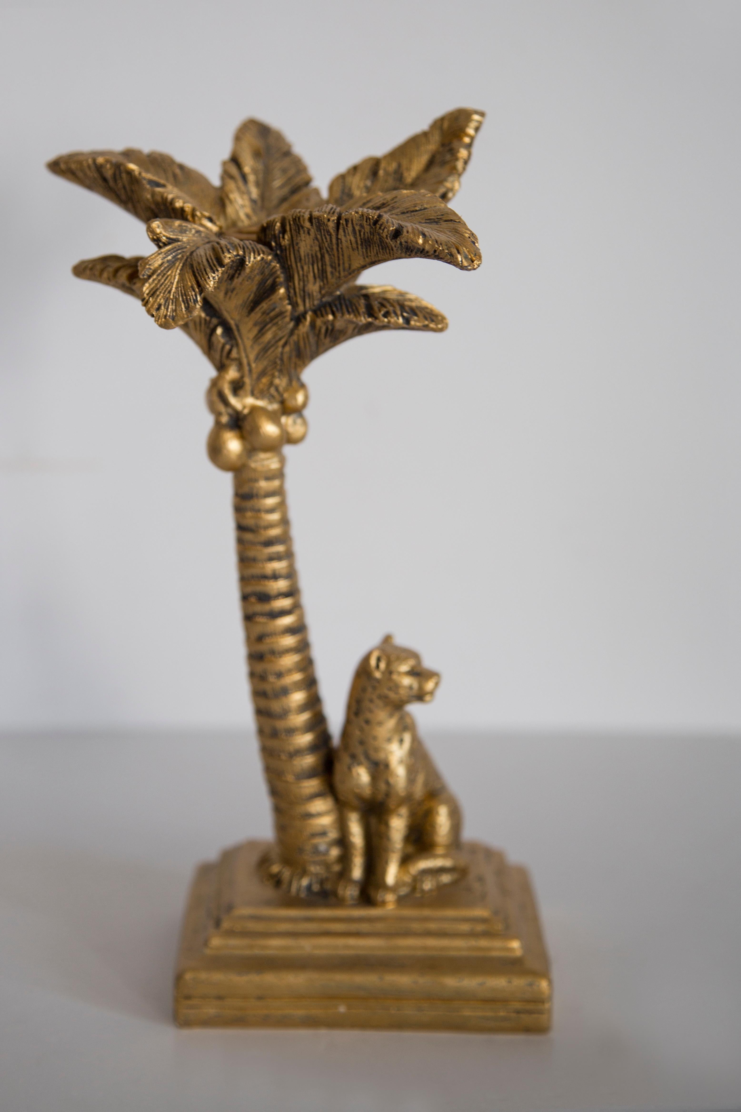 Mid Century Style Leopard Palm Gold Gypsum Candlestick, Italy, 2000s In Good Condition In 05-080 Hornowek, PL