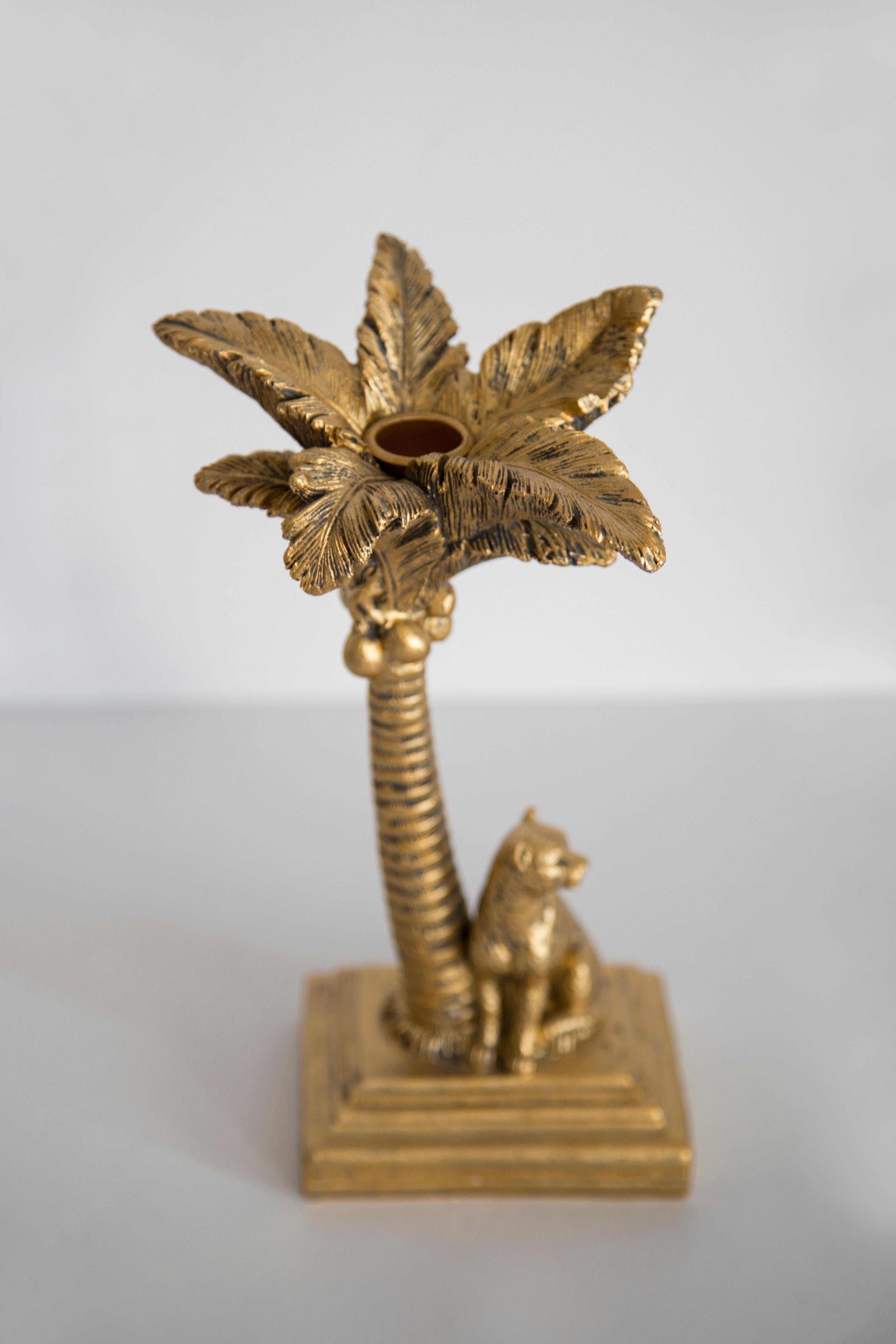 20th Century Mid Century Style Leopard Palm Gold Gypsum Candlestick, Italy, 2000s