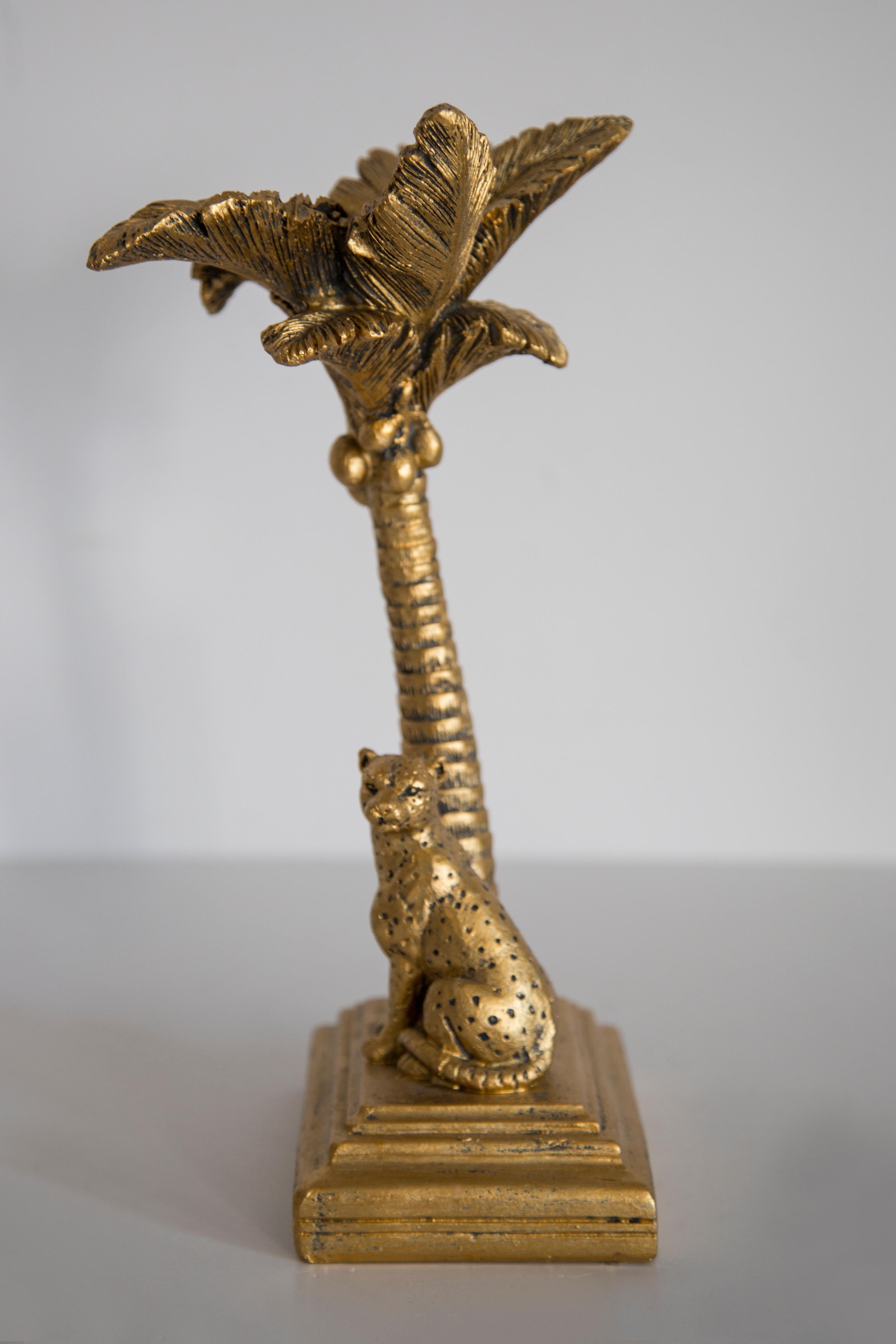 Crystal Mid Century Style Leopard Palm Gold Gypsum Candlestick, Italy, 2000s