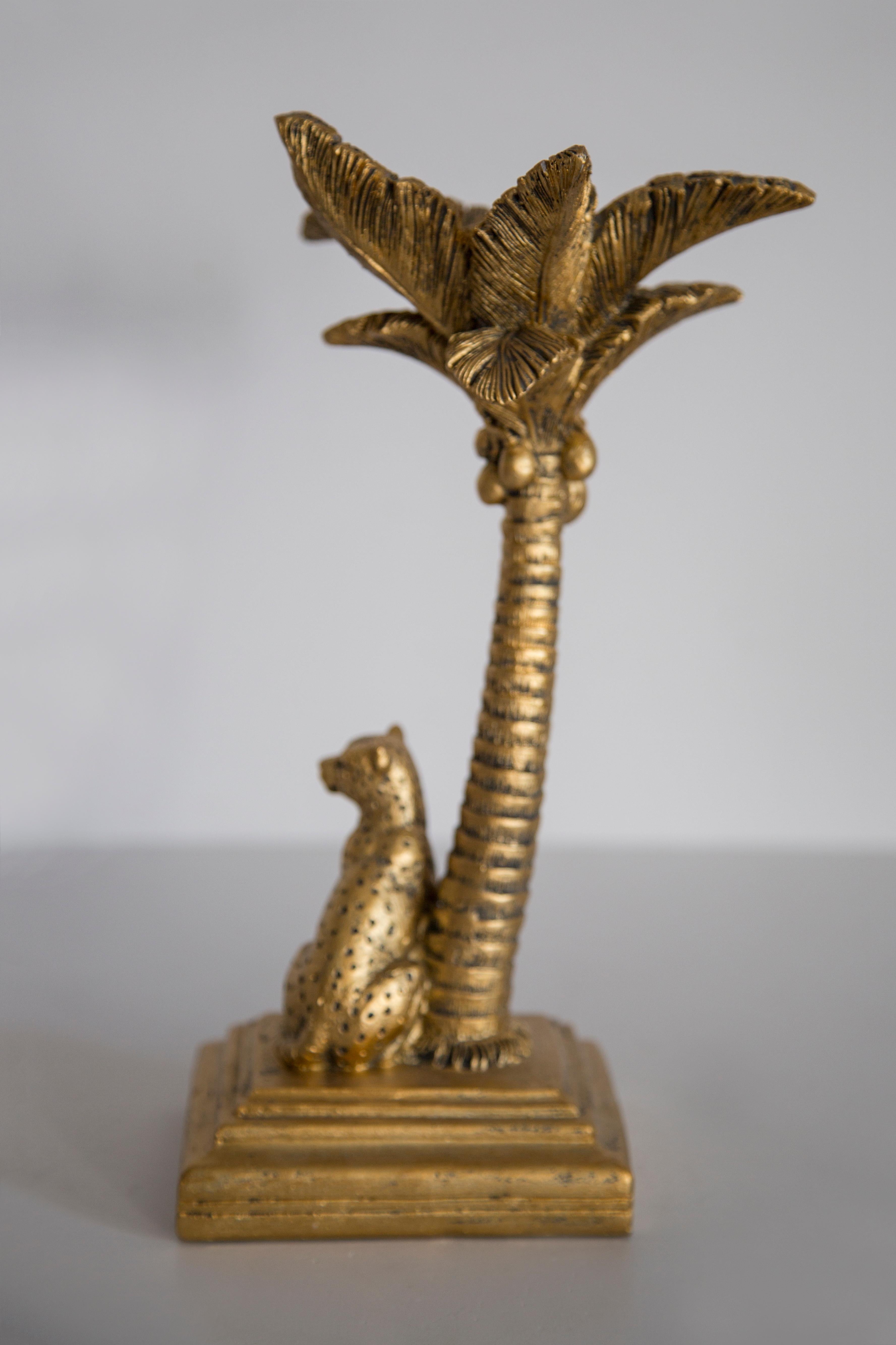 Mid Century Style Leopard Palm Gold Gypsum Candlestick, Italy, 2000s 1