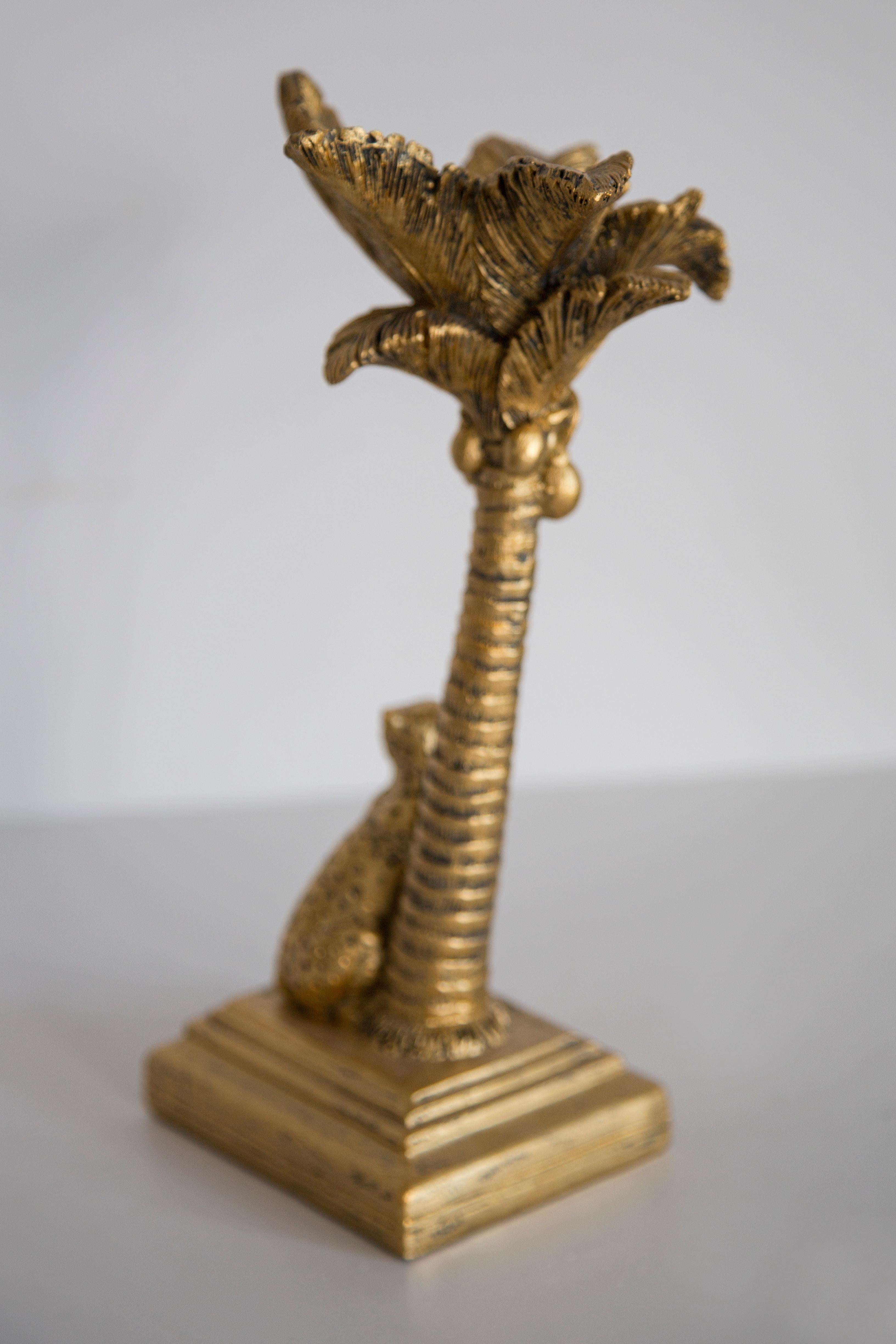 Mid Century Style Leopard Palm Gold Gypsum Candlestick, Italy, 2000s 2