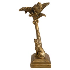 Mid Century Style Leopard Palm Gold Gypsum Candlestick, Italy, 2000s