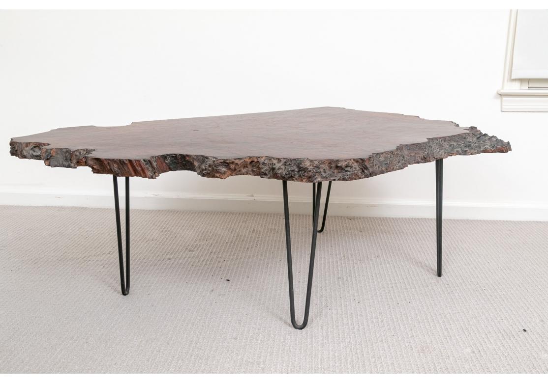 Wood Mid Century Style Live Edge Burl Cocktail Table For Sale