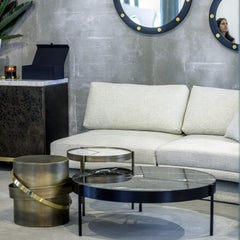 Mid Century style - Low Round Coffee Table Ray, Black Brass & Nero Marquina top