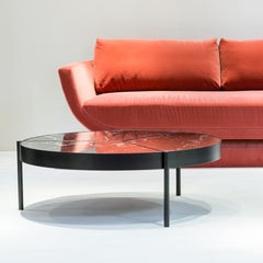 Mid Century style - Low Round Coffee Table Ray, Black Brass & Nero Marquina top