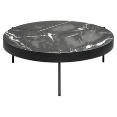 Style Mid Century - Table basse ronde Ray, plateau en laiton noir et Nero Marquina