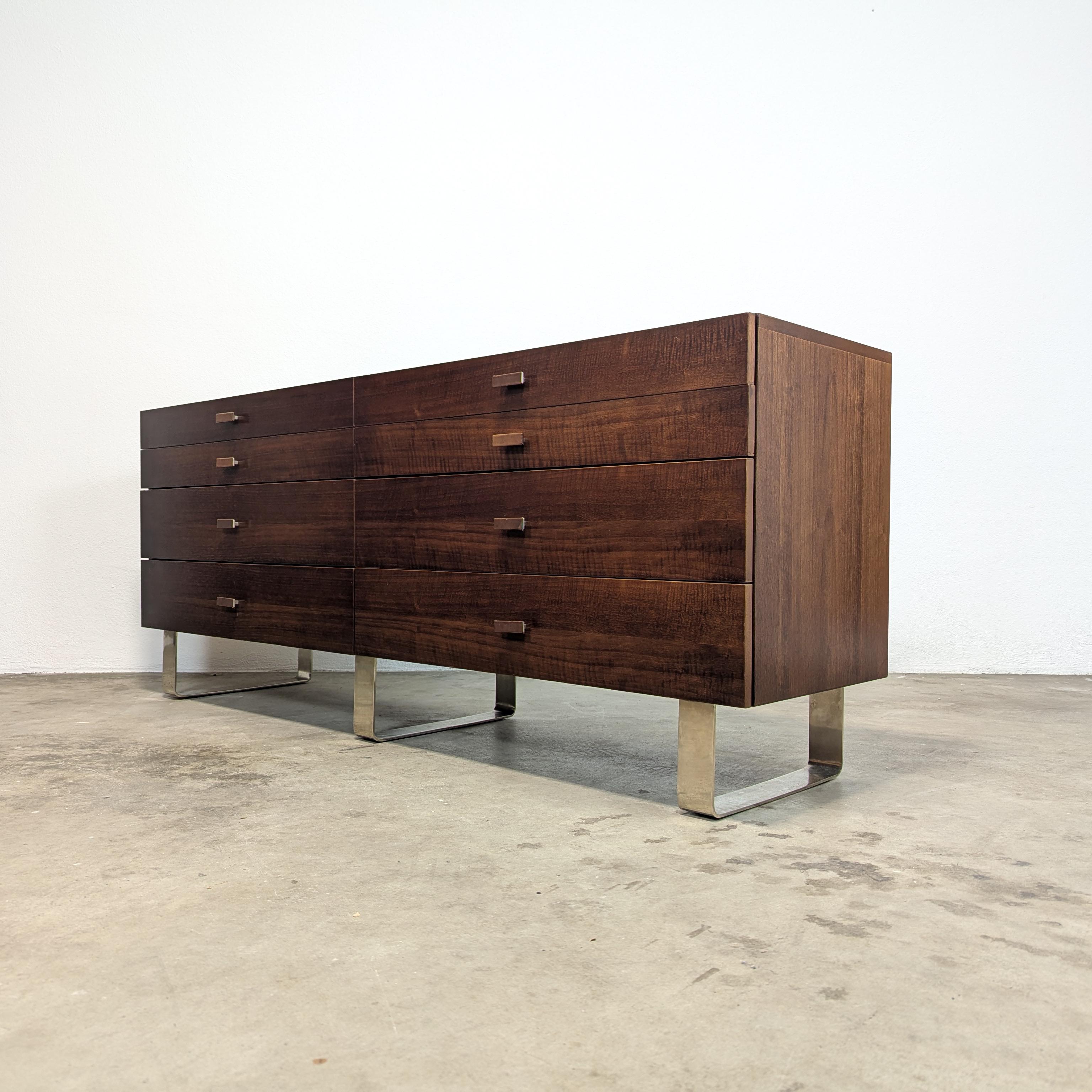 American Mid Century Style Lowboy Dresser With Chrome Legs For Sale