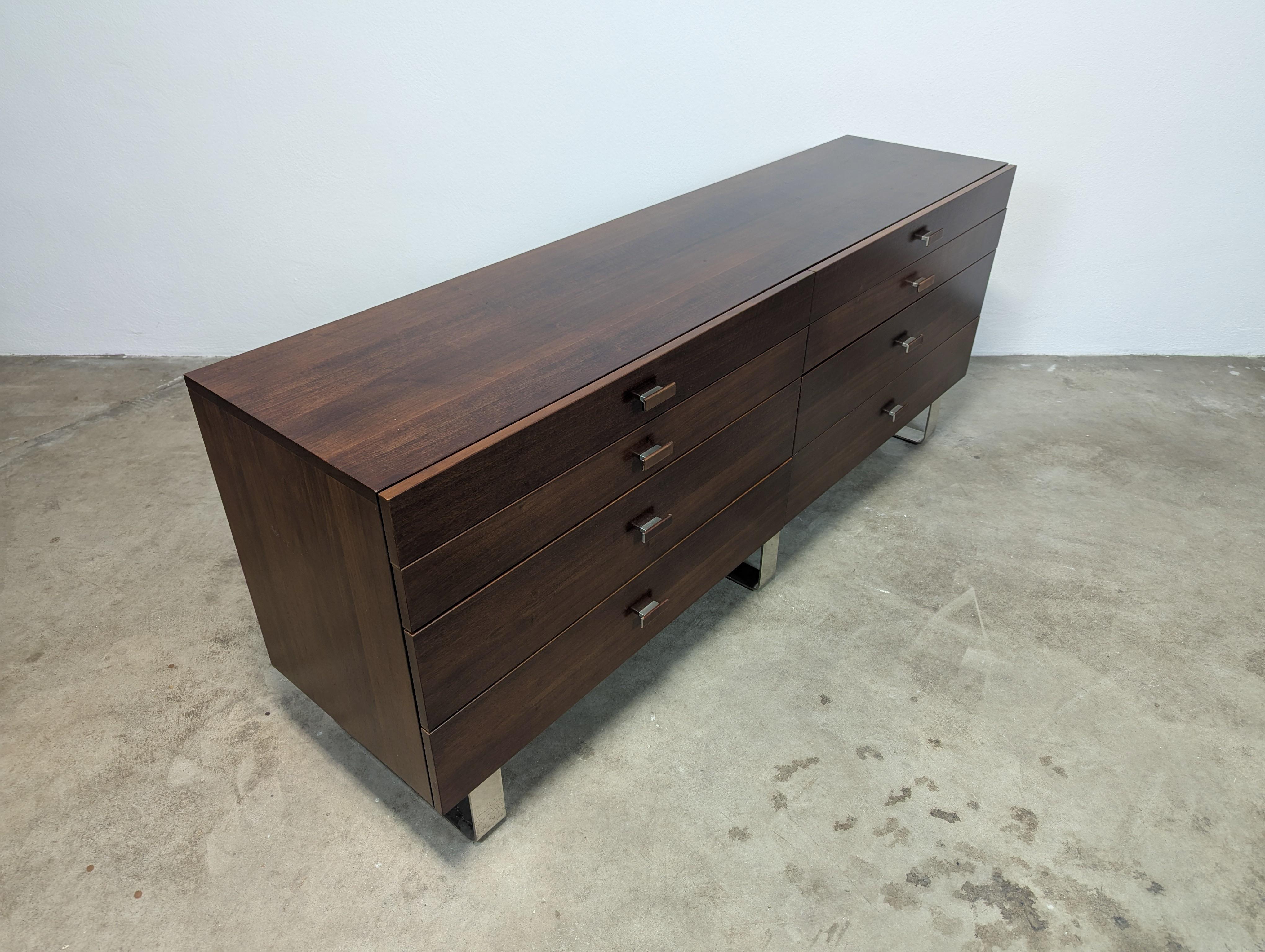 Mid Century Style Lowboy Dresser With Chrome Legs In Good Condition For Sale In Chino Hills, CA
