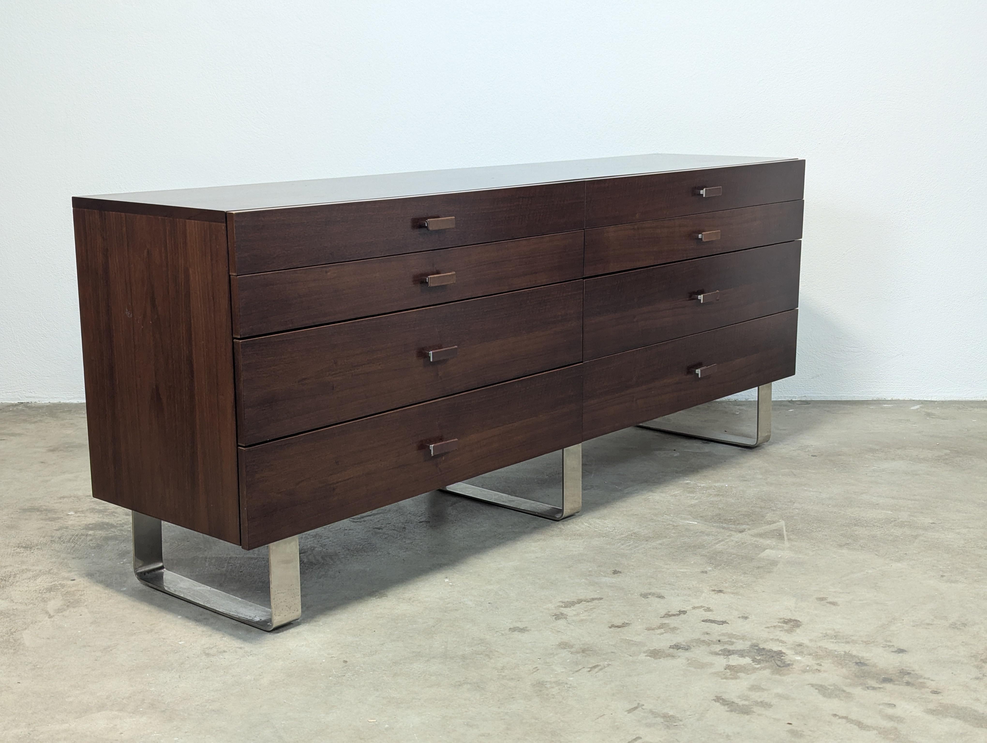 Contemporary Mid Century Style Lowboy Dresser With Chrome Legs For Sale