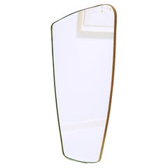 Mid-Century Style Mirror Irregular Shape & Embossed Brass Frame Medium