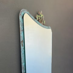 Mid-Century style Mirror with Ornate Verdigris Bronze Patina Crown Frame