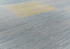Mid-Century Style Modern Minimalist Flatweave Wool Rug in Blue and Yellow