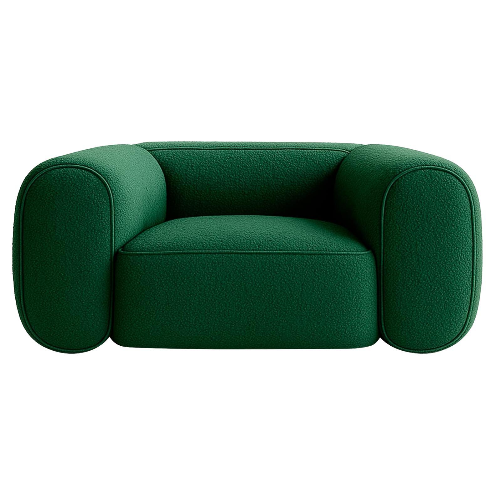 Fauteuil de style milieu de siècle moderne pelucheux en bouclette vert forêt Retro en vente