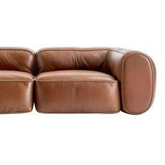Mid-Century Style Modern Plush Leather Sofa Retro Caramel Warm Light Brown