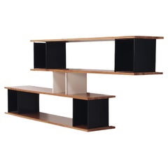 Mid-Century Style Modular Floating Wall Shelf in Aluminum & Wood.