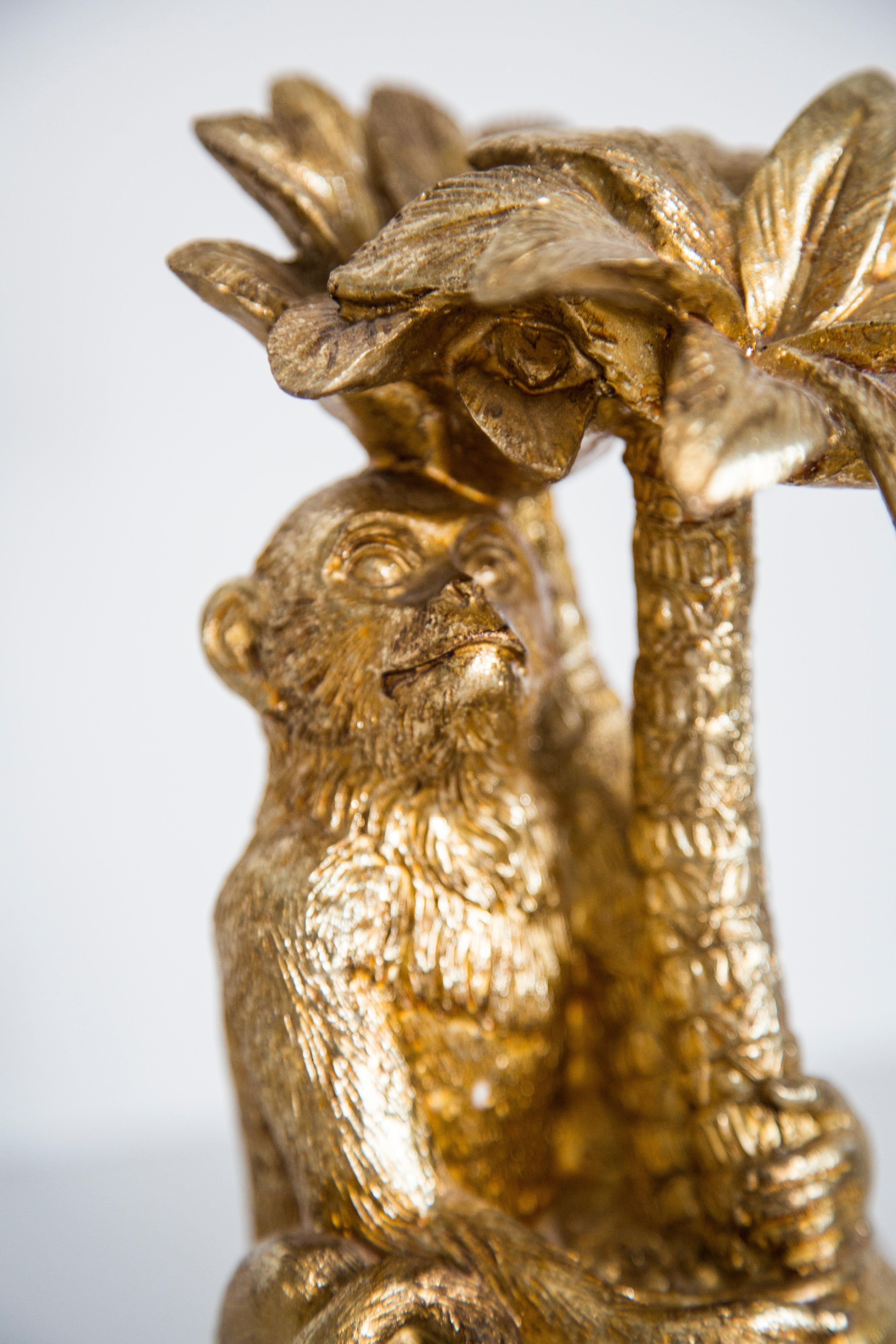 Mid Century Style Monkeys and Palms Set of 2 Bookends, Gold Gypsum, Italy, 2000s 4