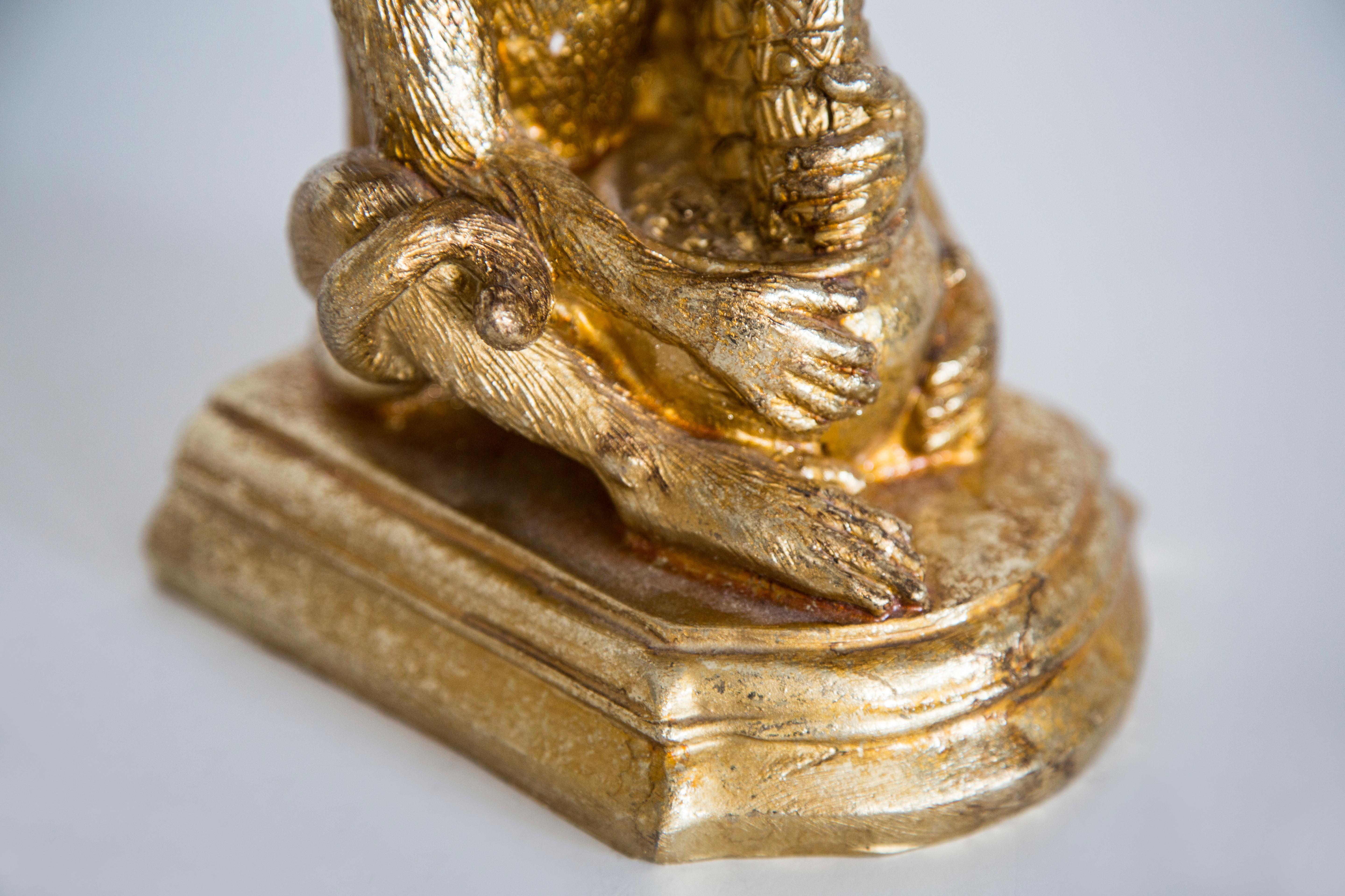 Mid Century Style Monkeys and Palms Set of 2 Bookends, Gold Gypsum, Italy, 2000s 5