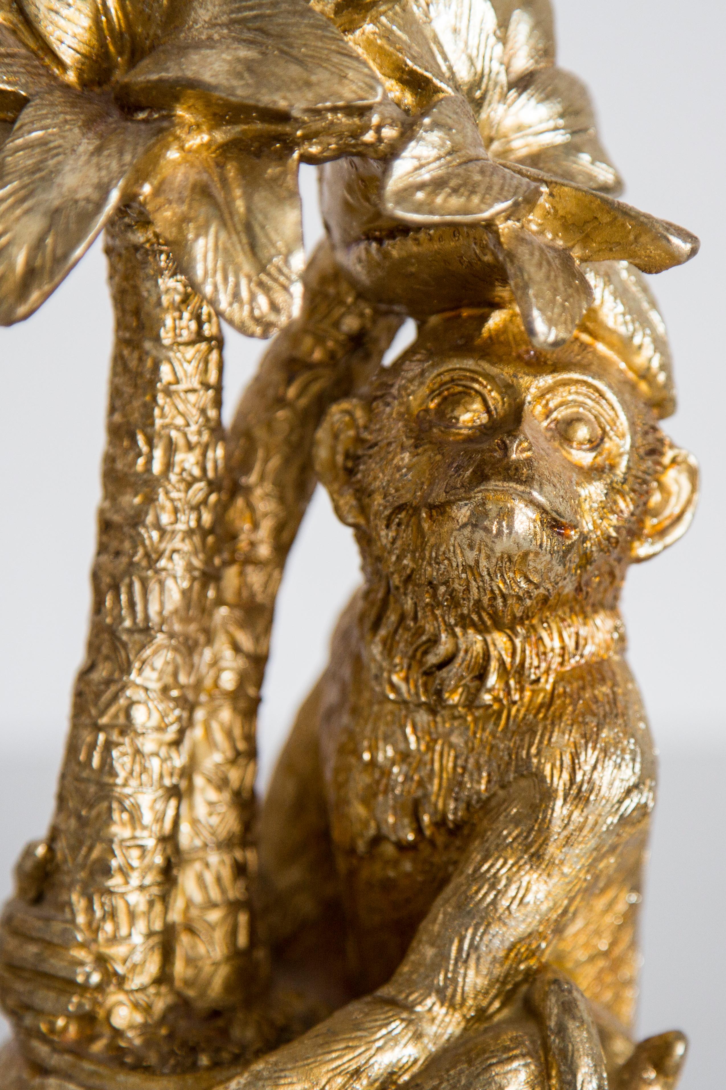 Mid Century Style Monkeys and Palms Set of 2 Bookends, Gold Gypsum, Italy, 2000s 6