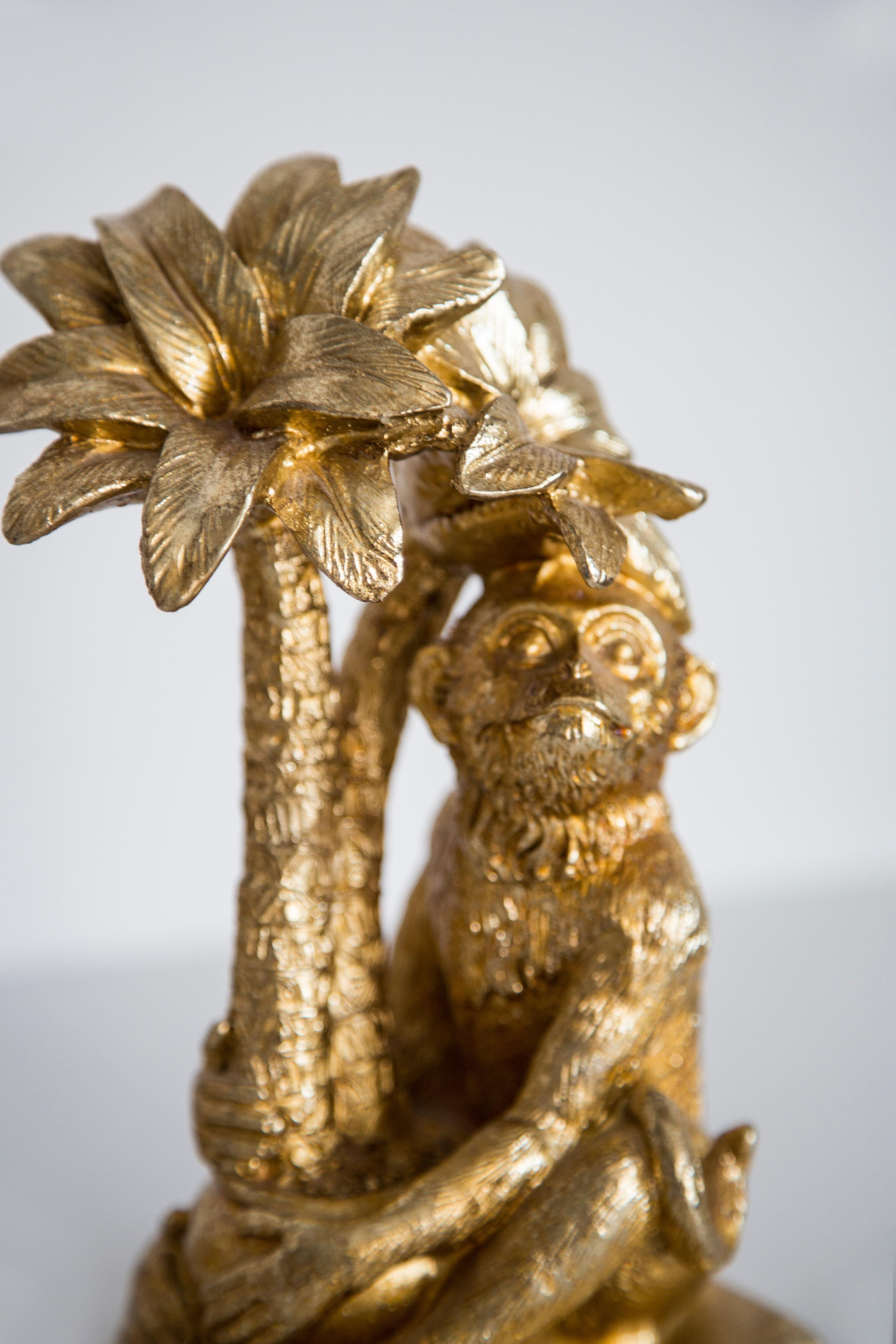 Mid Century Style Monkeys and Palms Set of 2 Bookends, Gold Gypsum, Italy, 2000s 7